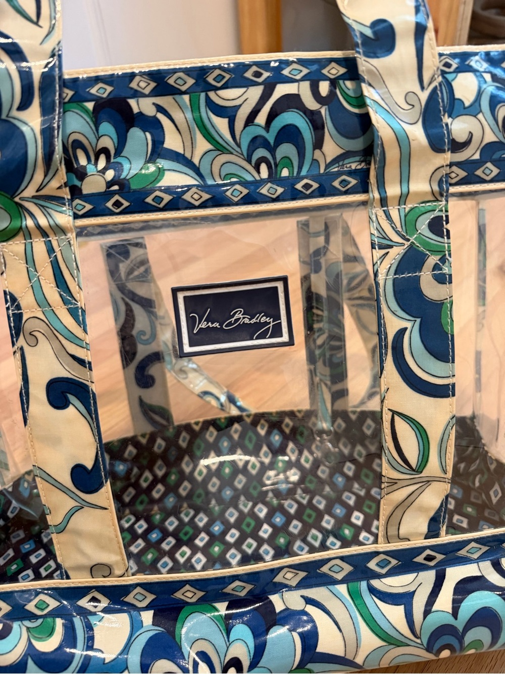 Vera Bradley Blue, Teal & Cream Clear Floral Beach Bag - Picture 2 of 9
